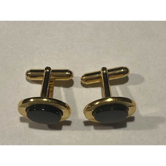 Vintage faux black onyx and gold cufflinks - Picture 2 of 7